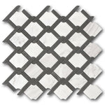 Mineralis Medallion Black & White Polished Fence Stone & Glass Mosaic Tile Mineralis Medallion Black & White Polished Fence Stone & Glass Mosaic Tile - American Tile Depot
