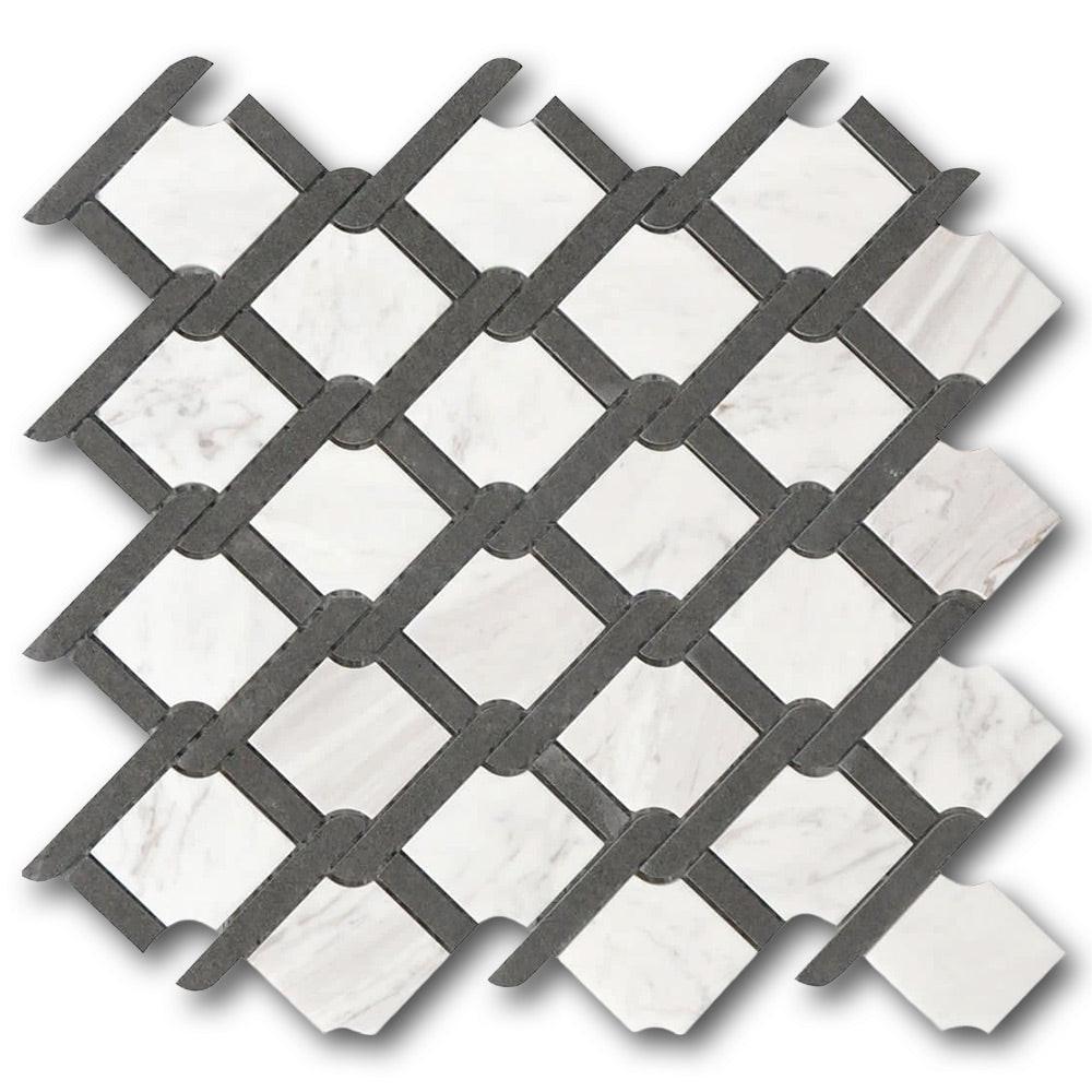 Mineralis Medallion Black & White Polished Fence Stone & Glass Mosaic Tile Mineralis Medallion Black & White Polished Fence Stone & Glass Mosaic Tile - American Tile Depot