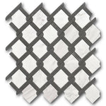 Mineralis Medallion Black & White Polished Fence Stone & Glass Mosaic Tile Mineralis Medallion Black & White Polished Fence Stone & Glass Mosaic Tile - American Tile Depot