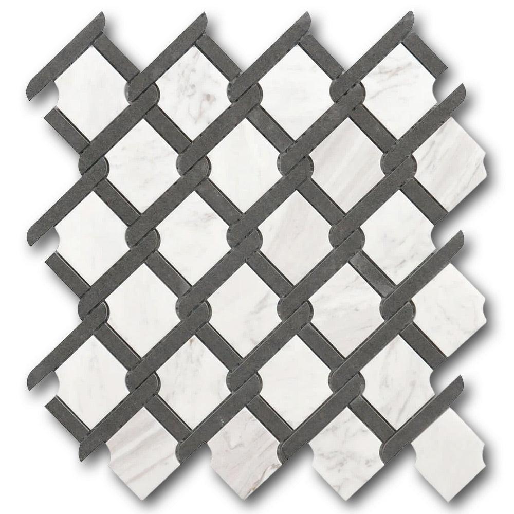 Mineralis Medallion Black & White Polished Fence Stone & Glass Mosaic Tile Mineralis Medallion Black & White Polished Fence Stone & Glass Mosaic Tile - American Tile Depot