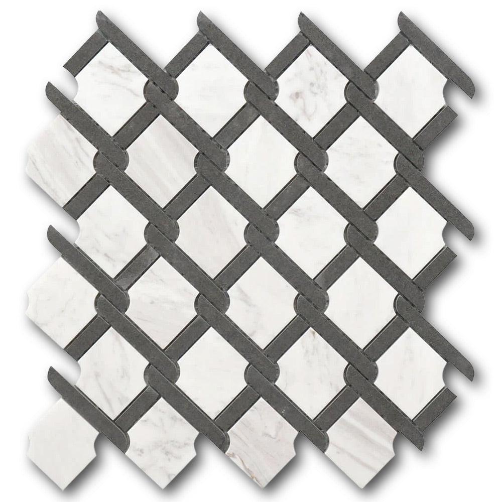 Mineralis Medallion Black & White Polished Fence Stone & Glass Mosaic Tile Mineralis Medallion Black & White Polished Fence Stone & Glass Mosaic Tile - American Tile Depot