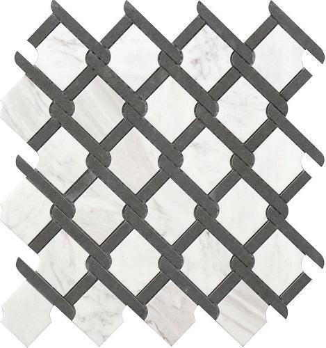 Mineralis Medallion Black & White Polished Fence Stone & Glass Mosaic Tile Mineralis Medallion Black & White Polished Fence Stone & Glass Mosaic Tile - American Tile Depot