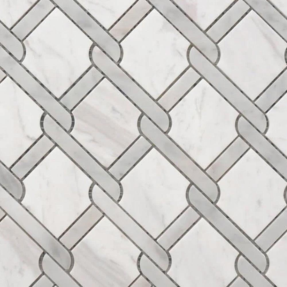 Mineralis Medallion Gray Polished Fence Stone & Glass Mosaic Tile Mineralis Medallion Gray Polished Fence Stone & Glass Mosaic Tile - American Tile Depot
