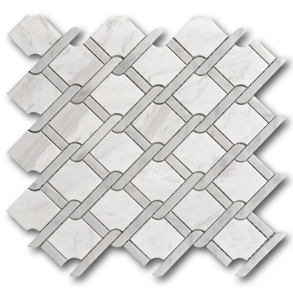 Mineralis Medallion Gray Polished Fence Stone & Glass Mosaic Tile Mineralis Medallion Gray Polished Fence Stone & Glass Mosaic Tile - American Tile Depot