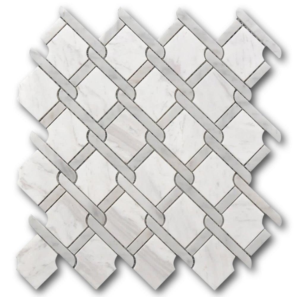 Mineralis Medallion Gray Polished Fence Stone & Glass Mosaic Tile Mineralis Medallion Gray Polished Fence Stone & Glass Mosaic Tile - American Tile Depot
