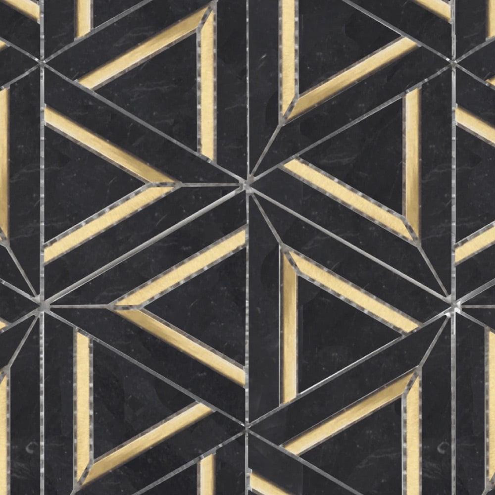Mineralis Nero Marquina Metal Polished Geometric Stone & Glass Mosaic Tile Mineralis Nero Marquina Metal Polished Geometric Stone & Glass Mosaic Tile - American Tile Depot