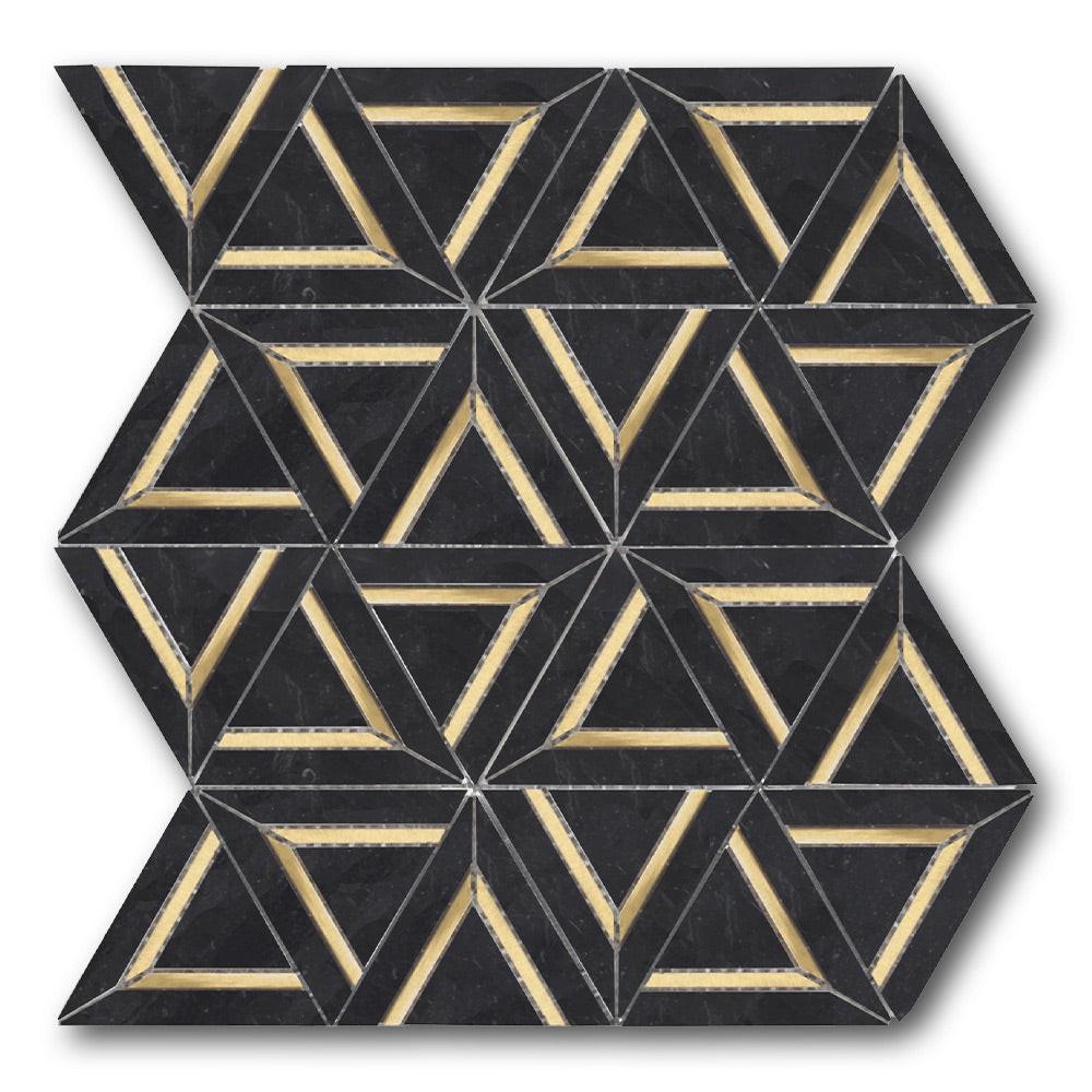 Mineralis Nero Marquina Metal Polished Geometric Stone & Glass Mosaic Tile Mineralis Nero Marquina Metal Polished Geometric Stone & Glass Mosaic Tile - American Tile Depot