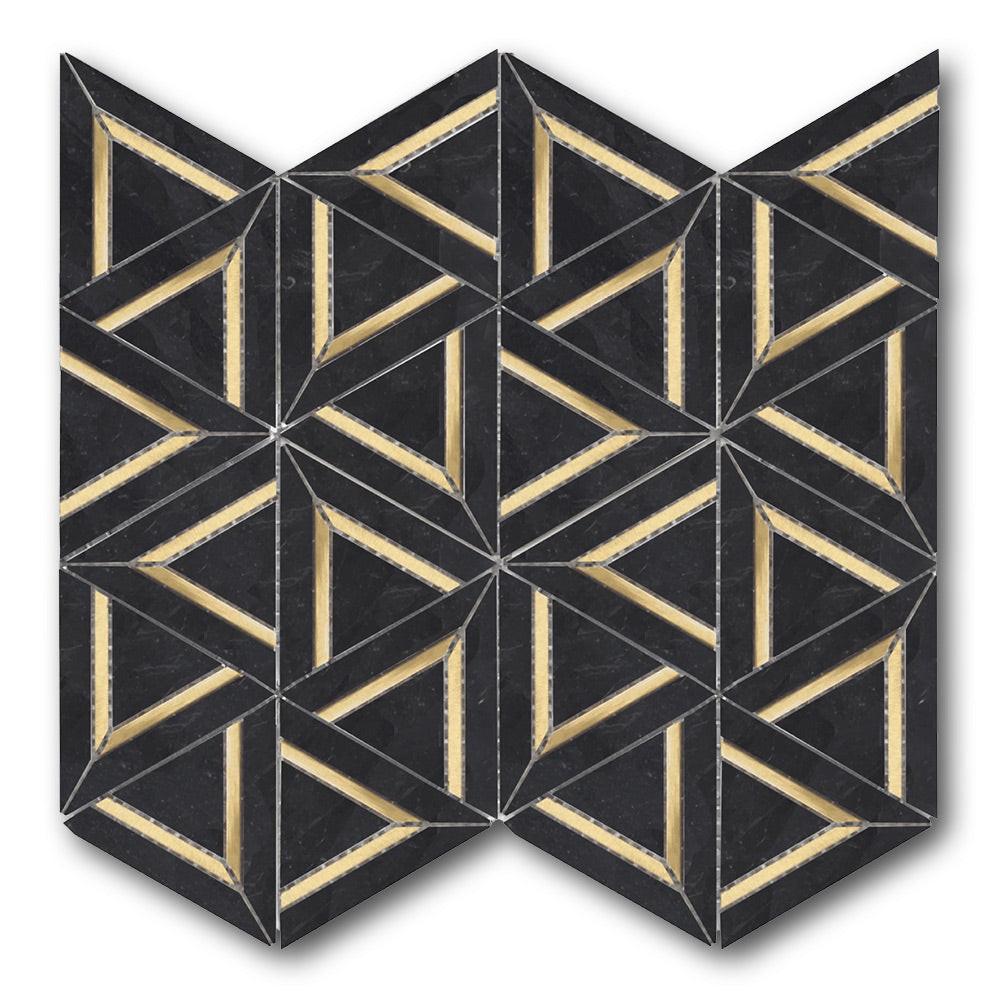 Mineralis Nero Marquina Metal Polished Geometric Stone & Glass Mosaic Tile Mineralis Nero Marquina Metal Polished Geometric Stone & Glass Mosaic Tile - American Tile Depot
