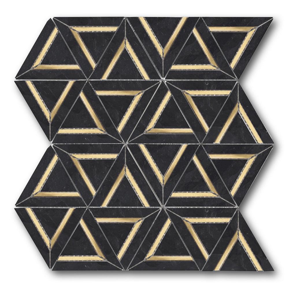 Mineralis Nero Marquina Metal Polished Geometric Stone & Glass Mosaic Tile Mineralis Nero Marquina Metal Polished Geometric Stone & Glass Mosaic Tile - American Tile Depot