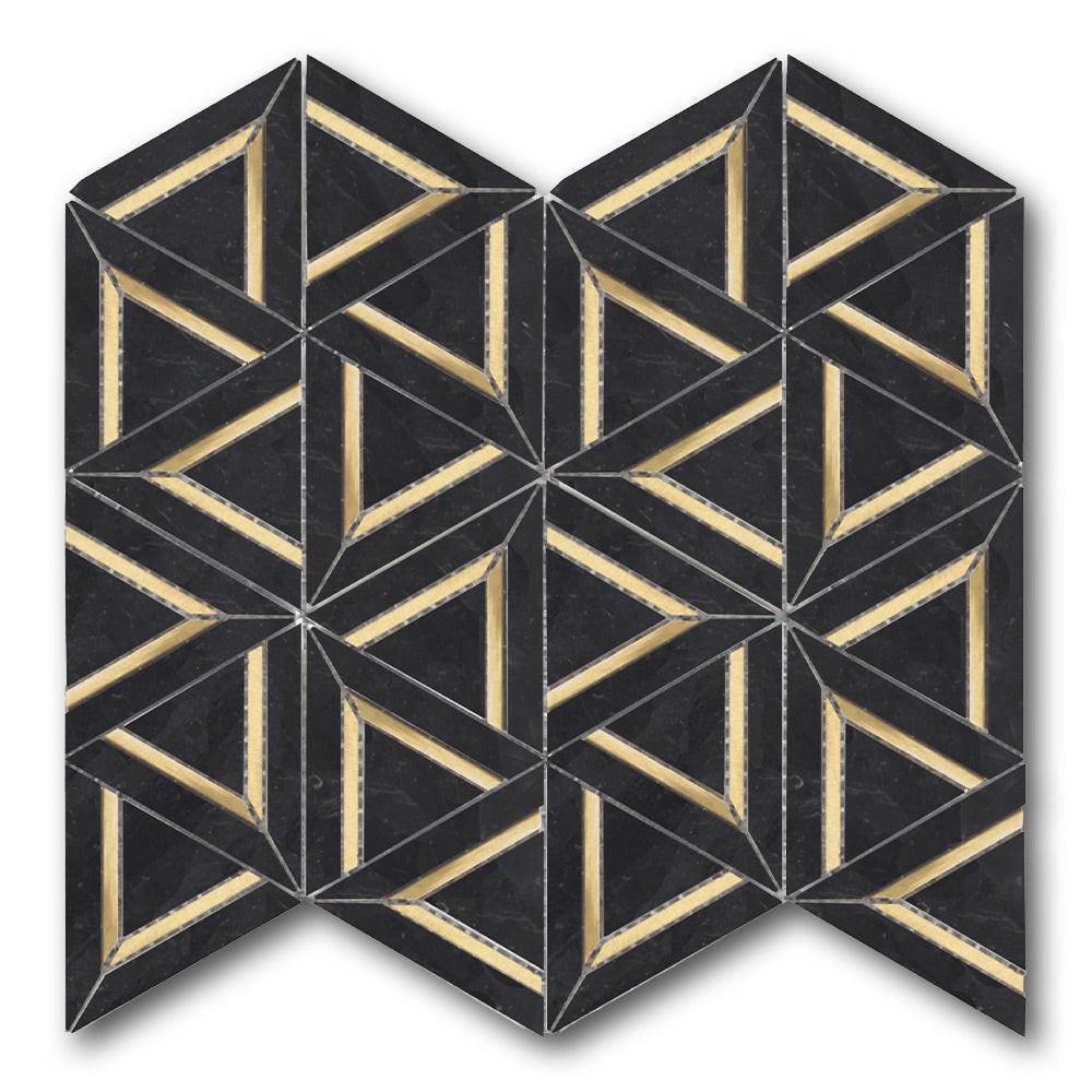 Mineralis Nero Marquina Metal Polished Geometric Stone & Glass Mosaic Tile Mineralis Nero Marquina Metal Polished Geometric Stone & Glass Mosaic Tile - American Tile Depot