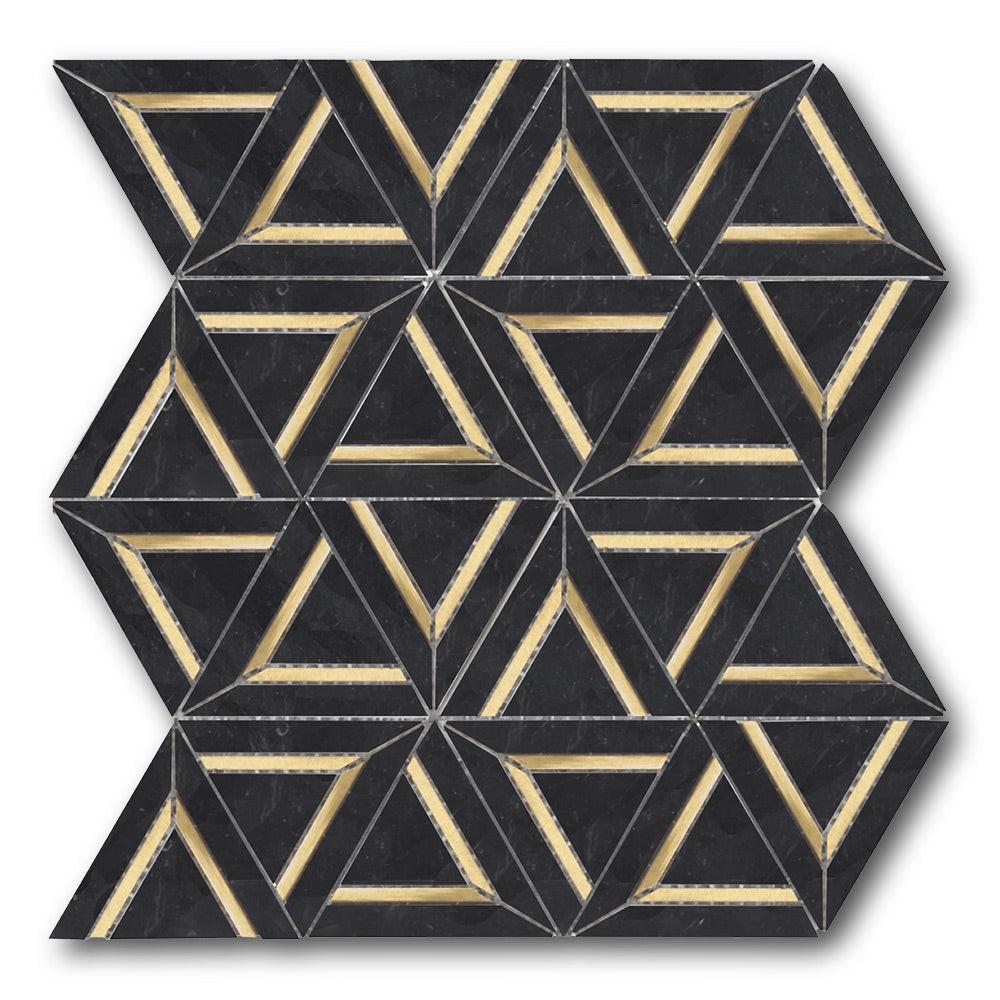 Mineralis Nero Marquina Metal Polished Geometric Stone & Glass Mosaic Tile Mineralis Nero Marquina Metal Polished Geometric Stone & Glass Mosaic Tile - American Tile Depot