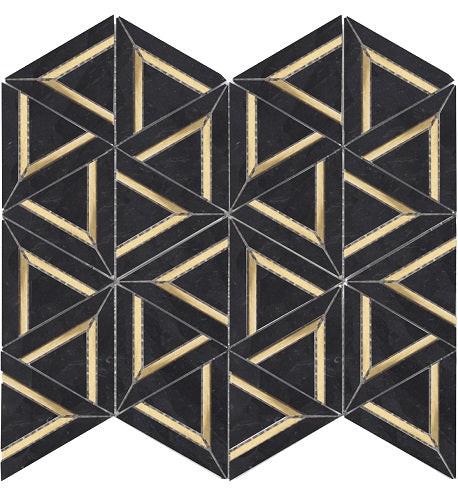 Mineralis Nero Marquina Metal Polished Geometric Stone & Glass Mosaic Tile Mineralis Nero Marquina Metal Polished Geometric Stone & Glass Mosaic Tile - American Tile Depot