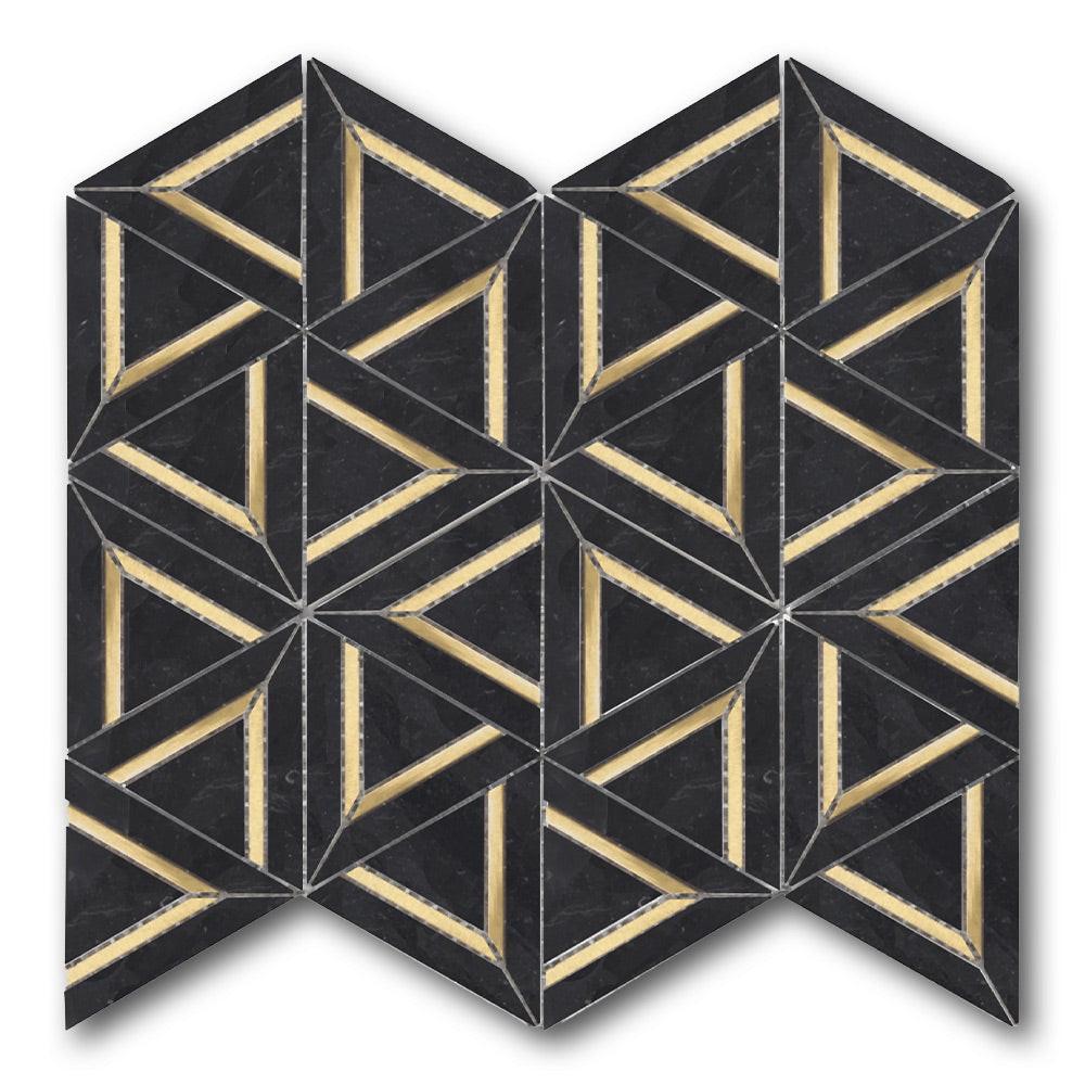 Mineralis Nero Marquina Metal Polished Geometric Stone & Glass Mosaic Tile Mineralis Nero Marquina Metal Polished Geometric Stone & Glass Mosaic Tile - American Tile Depot