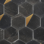 Mineralis Nero Marquina Polished Hexagon Stone & Glass Mosaic Tile Mineralis Nero Marquina Polished Hexagon Stone & Glass Mosaic Tile - American Tile Depot