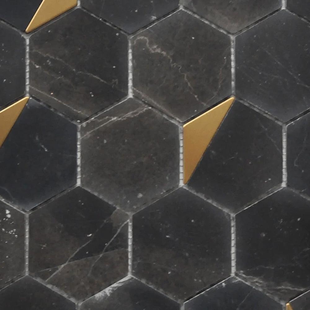 Mineralis Nero Marquina Polished Hexagon Stone & Glass Mosaic Tile Mineralis Nero Marquina Polished Hexagon Stone & Glass Mosaic Tile - American Tile Depot