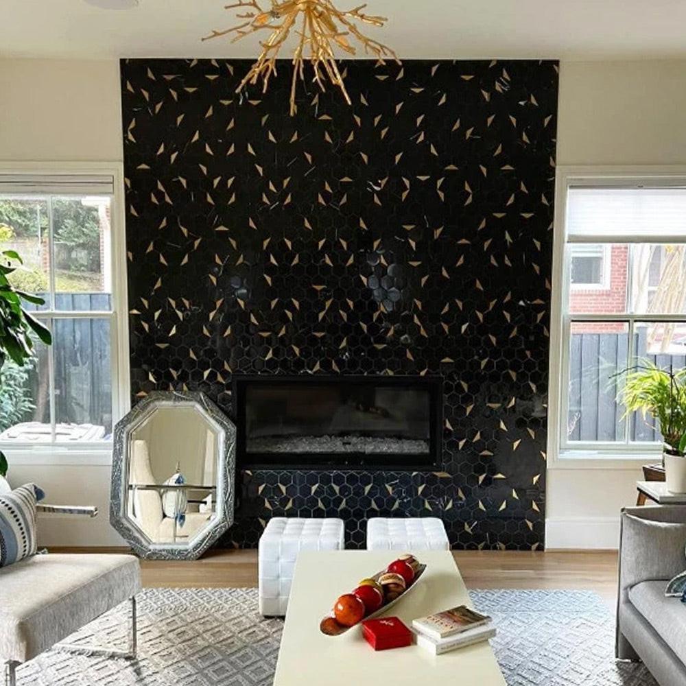 Mineralis Nero Marquina Polished Hexagon Stone & Glass Mosaic Tile Mineralis Nero Marquina Polished Hexagon Stone & Glass Mosaic Tile - American Tile Depot