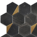 Mineralis Nero Marquina Polished Hexagon Stone & Glass Mosaic Tile Mineralis Nero Marquina Polished Hexagon Stone & Glass Mosaic Tile - American Tile Depot