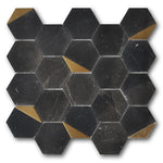 Mineralis Nero Marquina Polished Hexagon Stone & Glass Mosaic Tile Mineralis Nero Marquina Polished Hexagon Stone & Glass Mosaic Tile - American Tile Depot