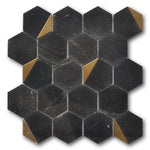 Mineralis Nero Marquina Polished Hexagon Stone & Glass Mosaic Tile Mineralis Nero Marquina Polished Hexagon Stone & Glass Mosaic Tile - American Tile Depot