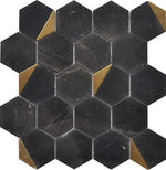 Mineralis Nero Marquina Polished Hexagon Stone & Glass Mosaic Tile Mineralis Nero Marquina Polished Hexagon Stone & Glass Mosaic Tile - American Tile Depot