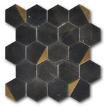 Mineralis Nero Marquina Polished Hexagon Stone & Glass Mosaic Tile Mineralis Nero Marquina Polished Hexagon Stone & Glass Mosaic Tile - American Tile Depot