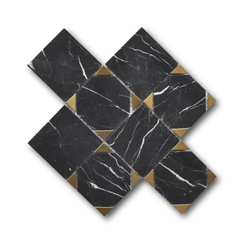 Mineralis Nero Marquina Polished Square Stone & Glass Mosaic Tile Mineralis Nero Marquina Polished Square Stone & Glass Mosaic Tile - American Tile Depot