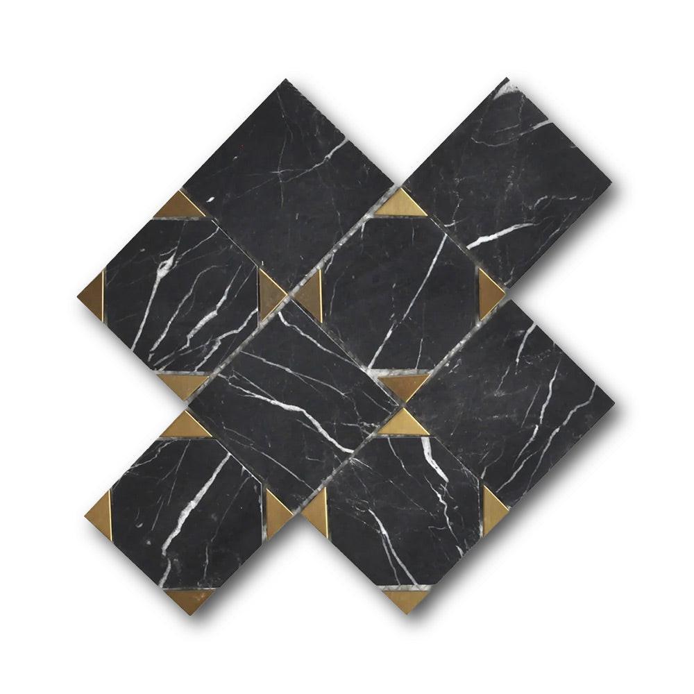Mineralis Nero Marquina Polished Square Stone & Glass Mosaic Tile Mineralis Nero Marquina Polished Square Stone & Glass Mosaic Tile - American Tile Depot