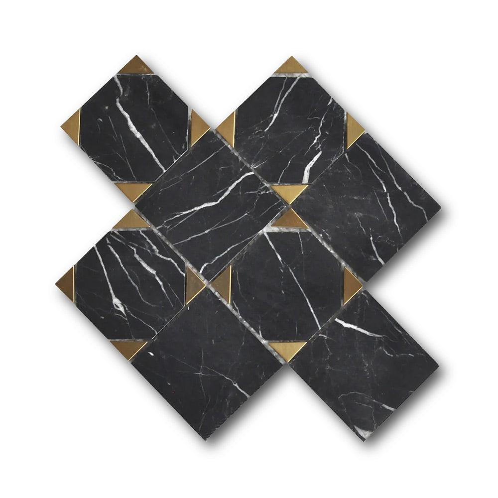 Mineralis Nero Marquina Polished Square Stone & Glass Mosaic Tile Mineralis Nero Marquina Polished Square Stone & Glass Mosaic Tile - American Tile Depot