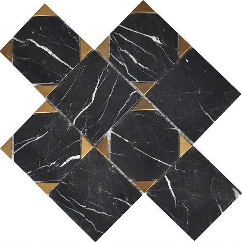Mineralis Nero Marquina Polished Square Stone & Glass Mosaic Tile Mineralis Nero Marquina Polished Square Stone & Glass Mosaic Tile - American Tile Depot