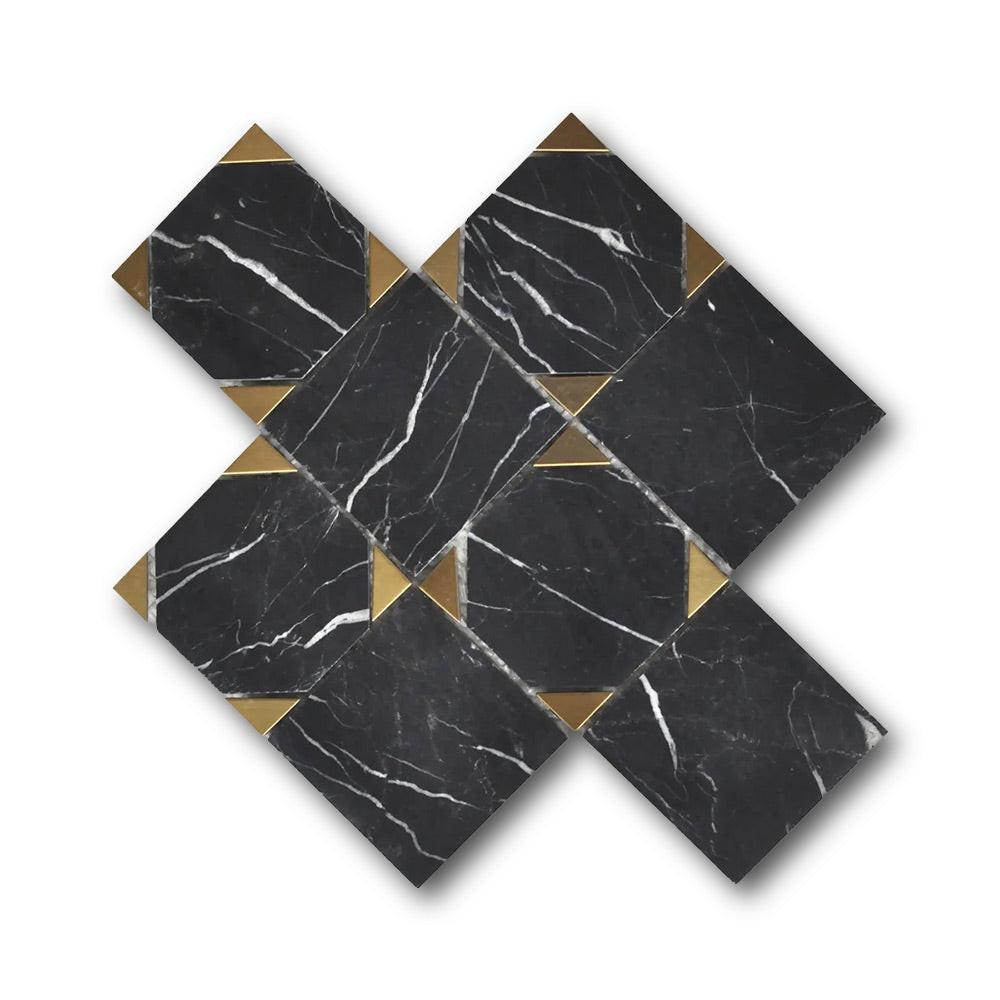 Mineralis Nero Marquina Polished Square Stone & Glass Mosaic Tile Mineralis Nero Marquina Polished Square Stone & Glass Mosaic Tile - American Tile Depot
