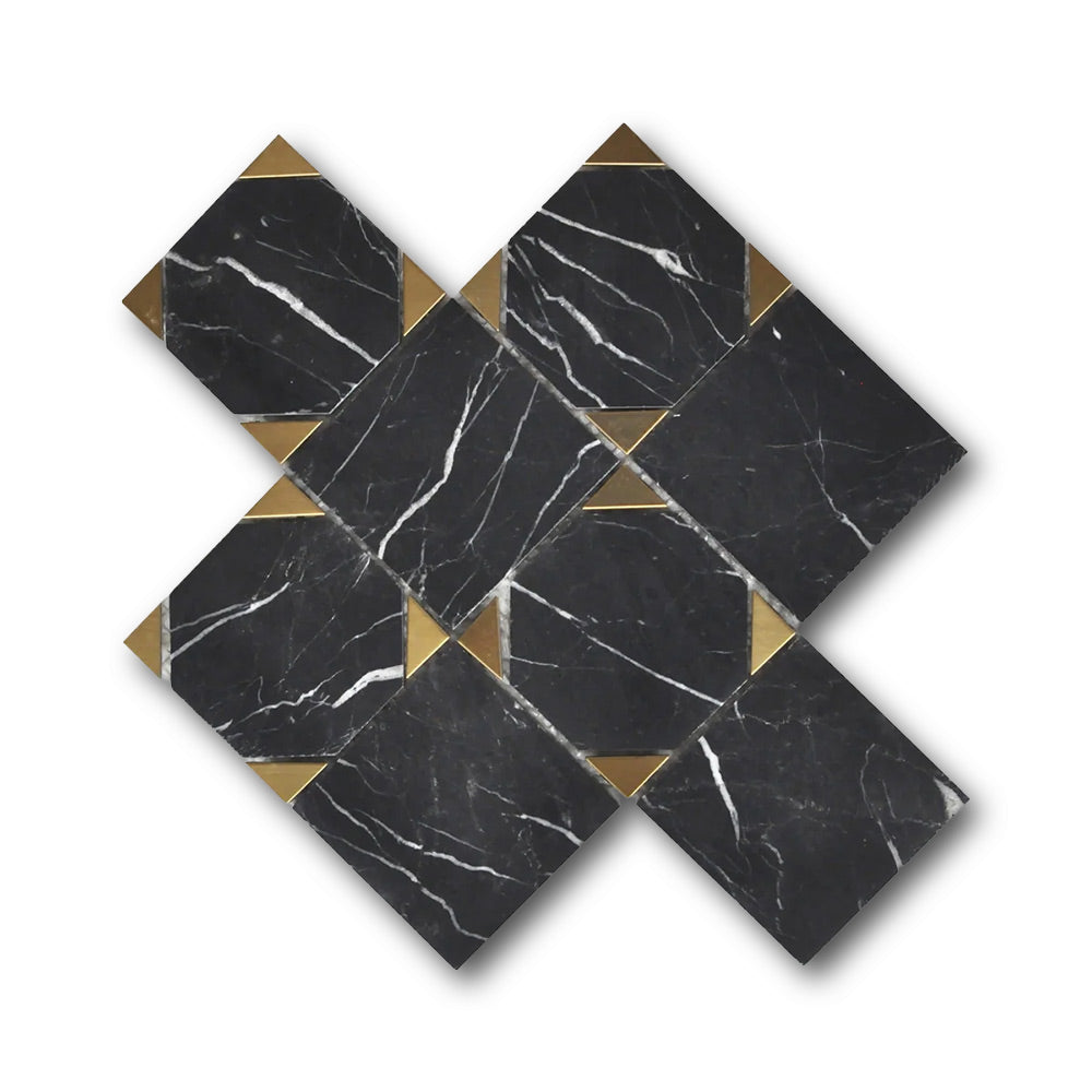 Mineralis Nero Marquina Polished Square Stone & Glass Mosaic Tile