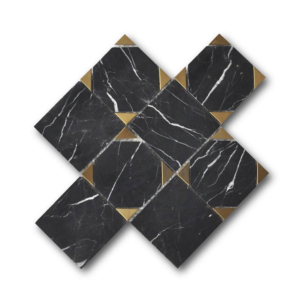 Mineralis Nero Marquina Polished Square Stone & Glass Mosaic Tile