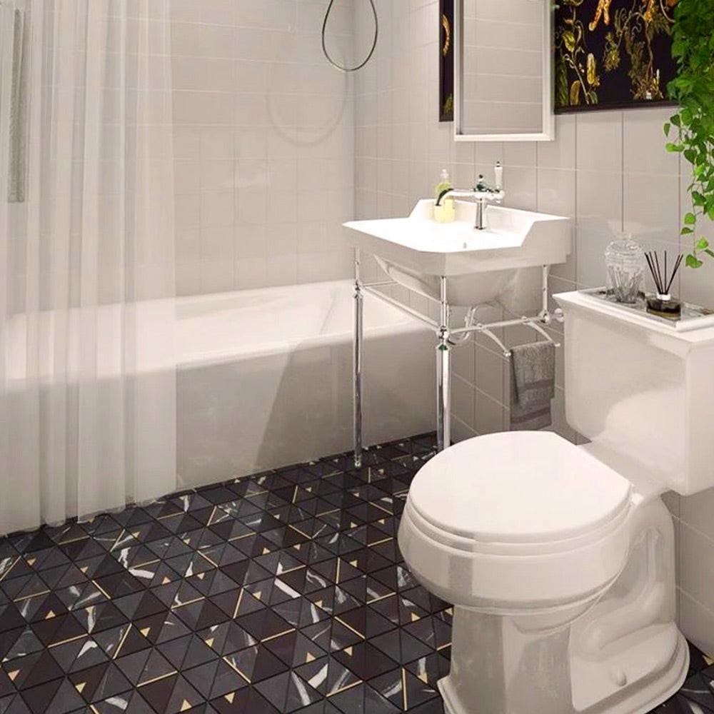 Mineralis Nero Marquina Polished Triangle Stone & Glass Mosaic Tile Mineralis Nero Marquina Polished Triangle Stone & Glass Mosaic Tile - American Tile Depot