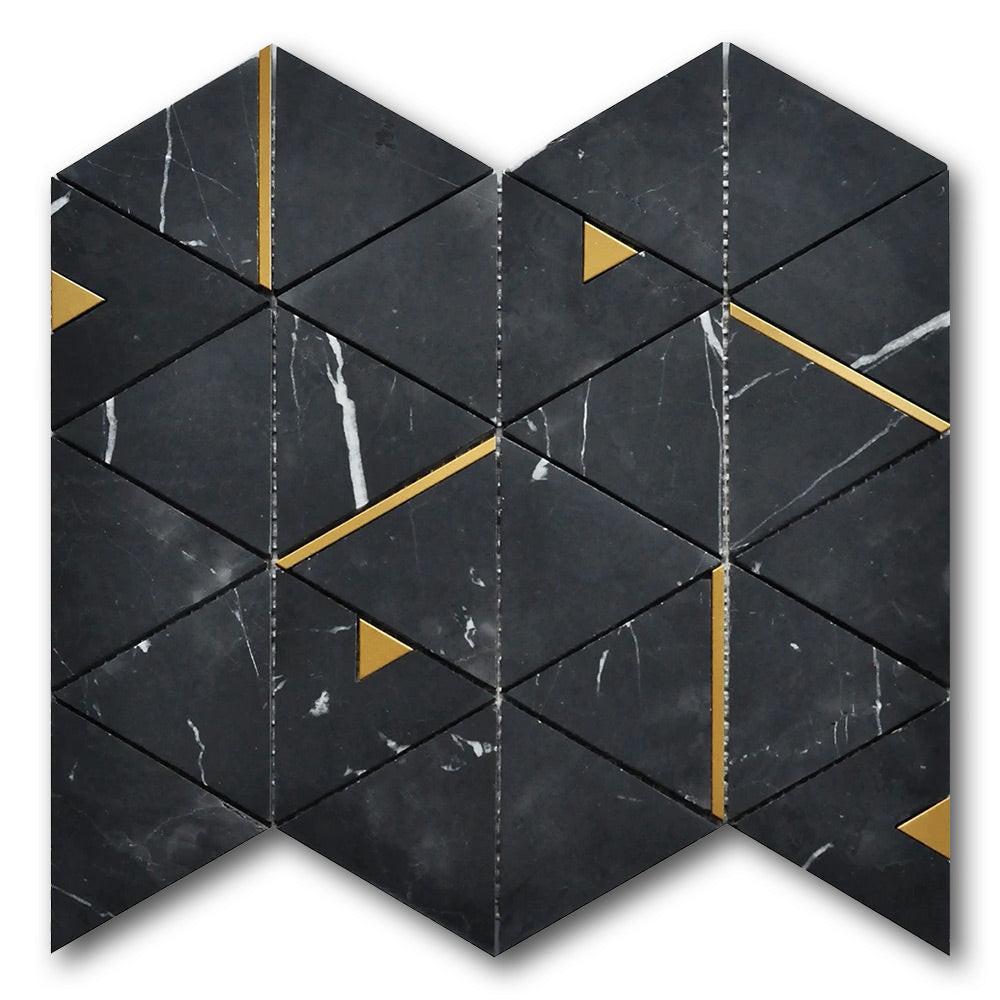Mineralis Nero Marquina Polished Triangle Stone & Glass Mosaic Tile Mineralis Nero Marquina Polished Triangle Stone & Glass Mosaic Tile - American Tile Depot