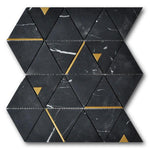Mineralis Nero Marquina Polished Triangle Stone & Glass Mosaic Tile Mineralis Nero Marquina Polished Triangle Stone & Glass Mosaic Tile - American Tile Depot