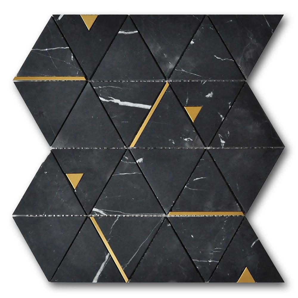 Mineralis Nero Marquina Polished Triangle Stone & Glass Mosaic Tile Mineralis Nero Marquina Polished Triangle Stone & Glass Mosaic Tile - American Tile Depot