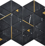 Mineralis Nero Marquina Polished Triangle Stone & Glass Mosaic Tile Mineralis Nero Marquina Polished Triangle Stone & Glass Mosaic Tile - American Tile Depot