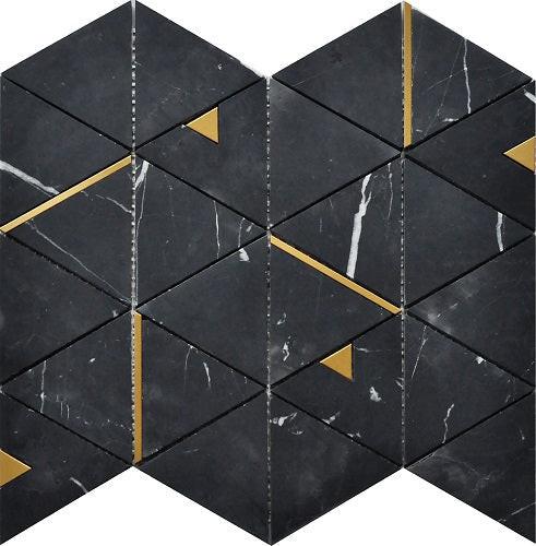 Mineralis Nero Marquina Polished Triangle Stone & Glass Mosaic Tile Mineralis Nero Marquina Polished Triangle Stone & Glass Mosaic Tile - American Tile Depot
