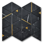 Mineralis Nero Marquina Polished Triangle Stone & Glass Mosaic Tile Mineralis Nero Marquina Polished Triangle Stone & Glass Mosaic Tile - American Tile Depot