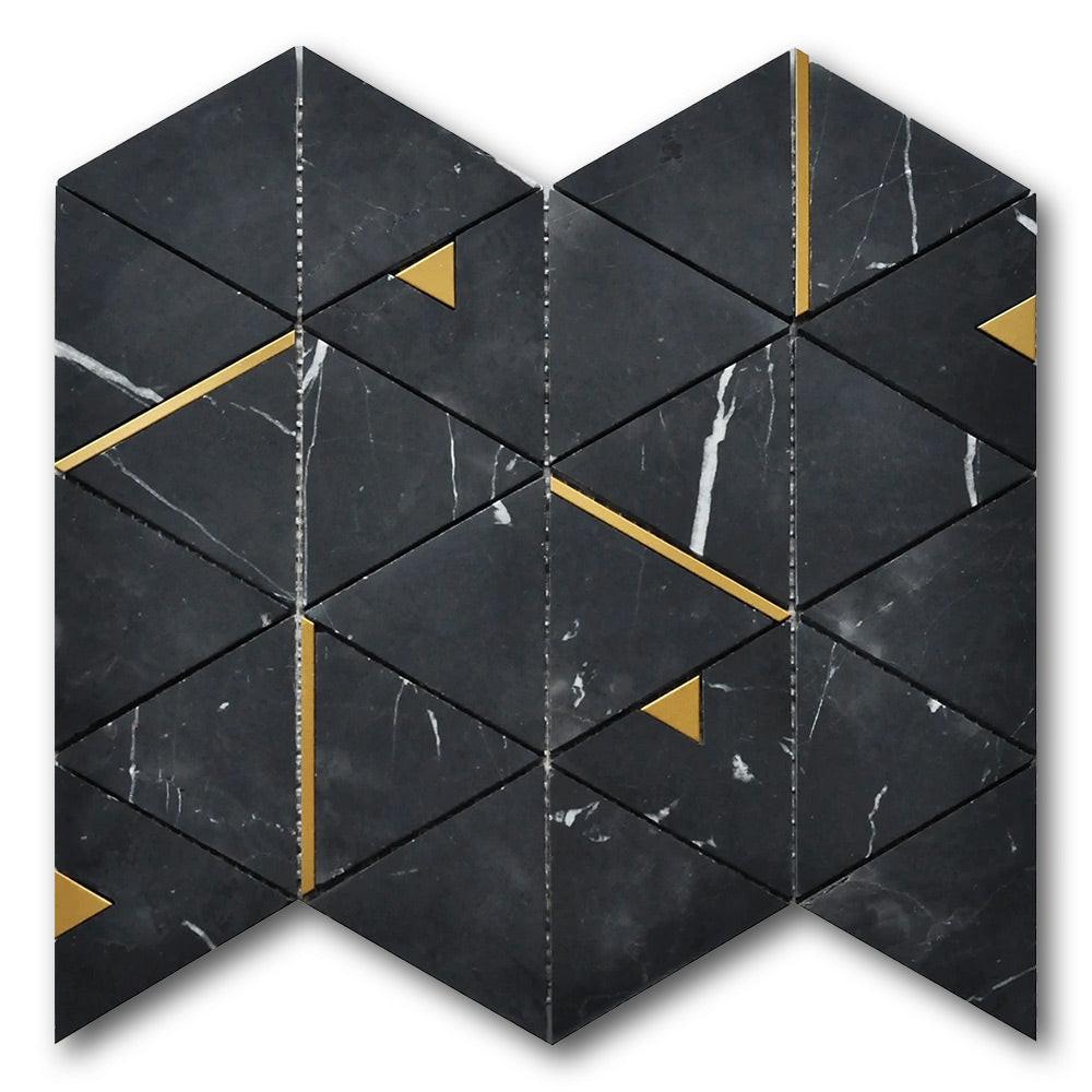 Mineralis Nero Marquina Polished Triangle Stone & Glass Mosaic Tile Mineralis Nero Marquina Polished Triangle Stone & Glass Mosaic Tile - American Tile Depot