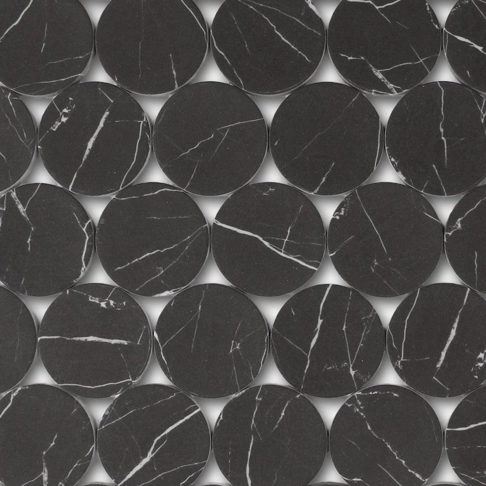 Mineralis Nero Marrquina Matte Penny Stone & Glass Mosaic Tile Mineralis Nero Marrquina Matte Penny Stone & Glass Mosaic Tile - American Tile Depot