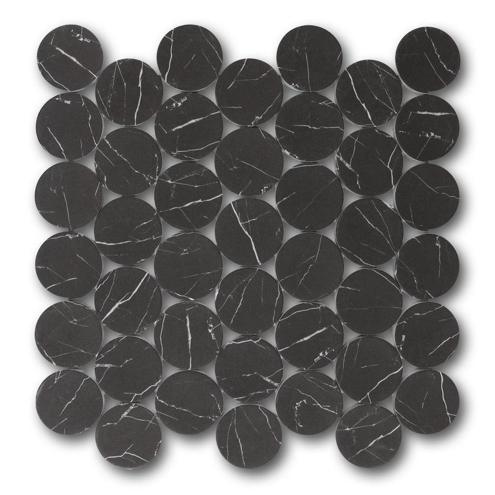 Mineralis Nero Marrquina Matte Penny Stone & Glass Mosaic Tile Mineralis Nero Marrquina Matte Penny Stone & Glass Mosaic Tile - American Tile Depot