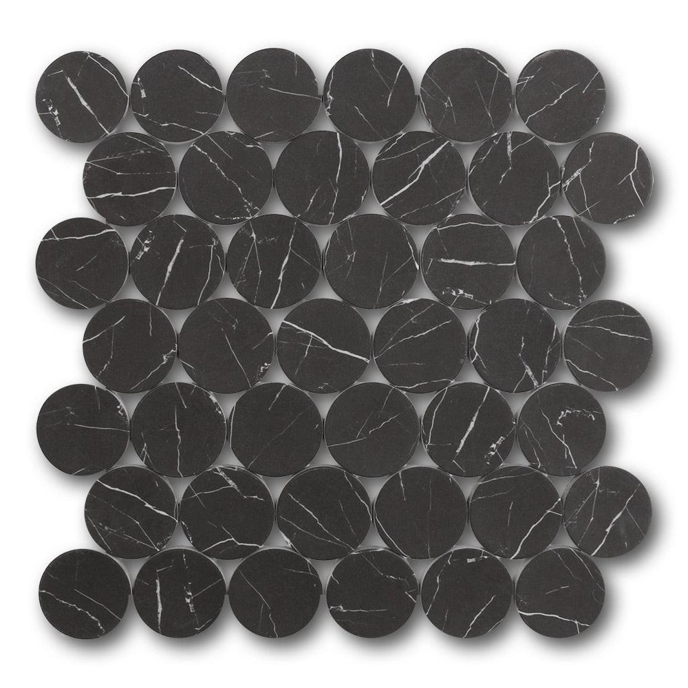 Mineralis Nero Marrquina Matte Penny Stone & Glass Mosaic Tile Mineralis Nero Marrquina Matte Penny Stone & Glass Mosaic Tile - American Tile Depot