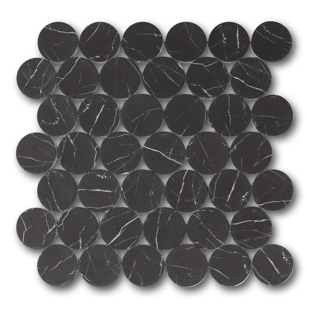 Mineralis Nero Marrquina Matte Penny Stone & Glass Mosaic Tile Mineralis Nero Marrquina Matte Penny Stone & Glass Mosaic Tile - American Tile Depot