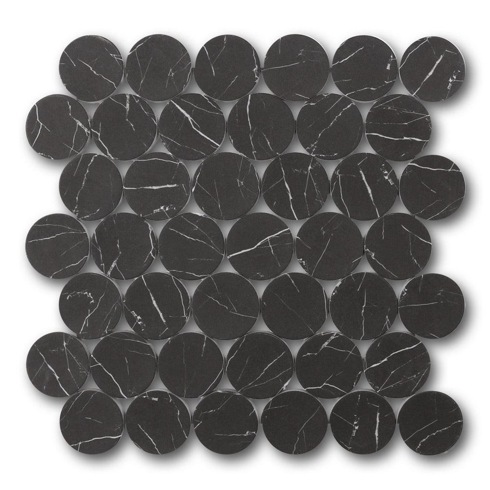 Mineralis Nero Marrquina Matte Penny Stone & Glass Mosaic Tile Mineralis Nero Marrquina Matte Penny Stone & Glass Mosaic Tile - American Tile Depot