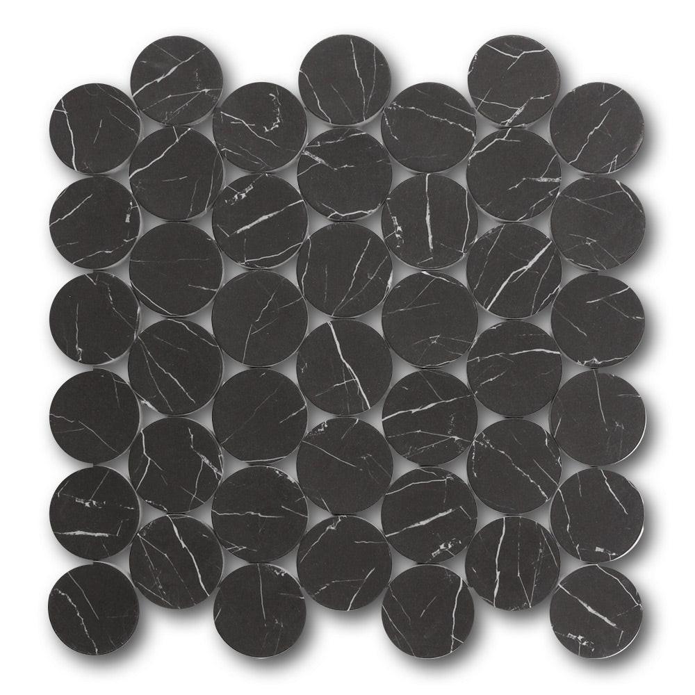 Mineralis Nero Marrquina Matte Penny Stone & Glass Mosaic Tile Mineralis Nero Marrquina Matte Penny Stone & Glass Mosaic Tile - American Tile Depot