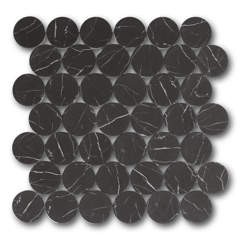 Mineralis Nero Marrquina Matte Penny Stone & Glass Mosaic Tile Mineralis Nero Marrquina Matte Penny Stone & Glass Mosaic Tile - American Tile Depot