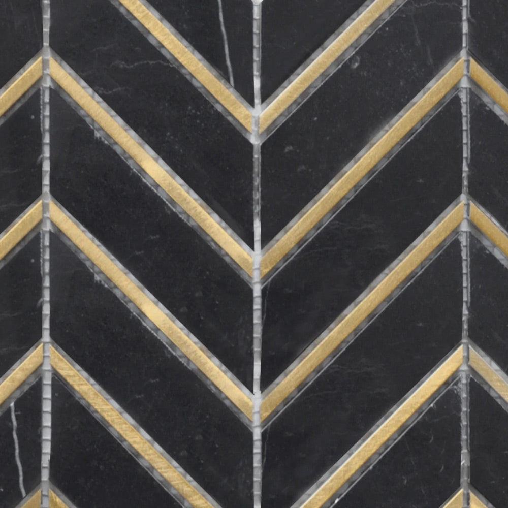 Mineralis Nero Metal Polished Chevron Stone & Glass Mosaic Tile Mineralis Nero Metal Polished Chevron Stone & Glass Mosaic Tile - American Tile Depot