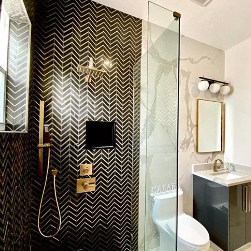 Mineralis Nero Metal Polished Chevron Stone & Glass Mosaic Tile Mineralis Nero Metal Polished Chevron Stone & Glass Mosaic Tile - American Tile Depot