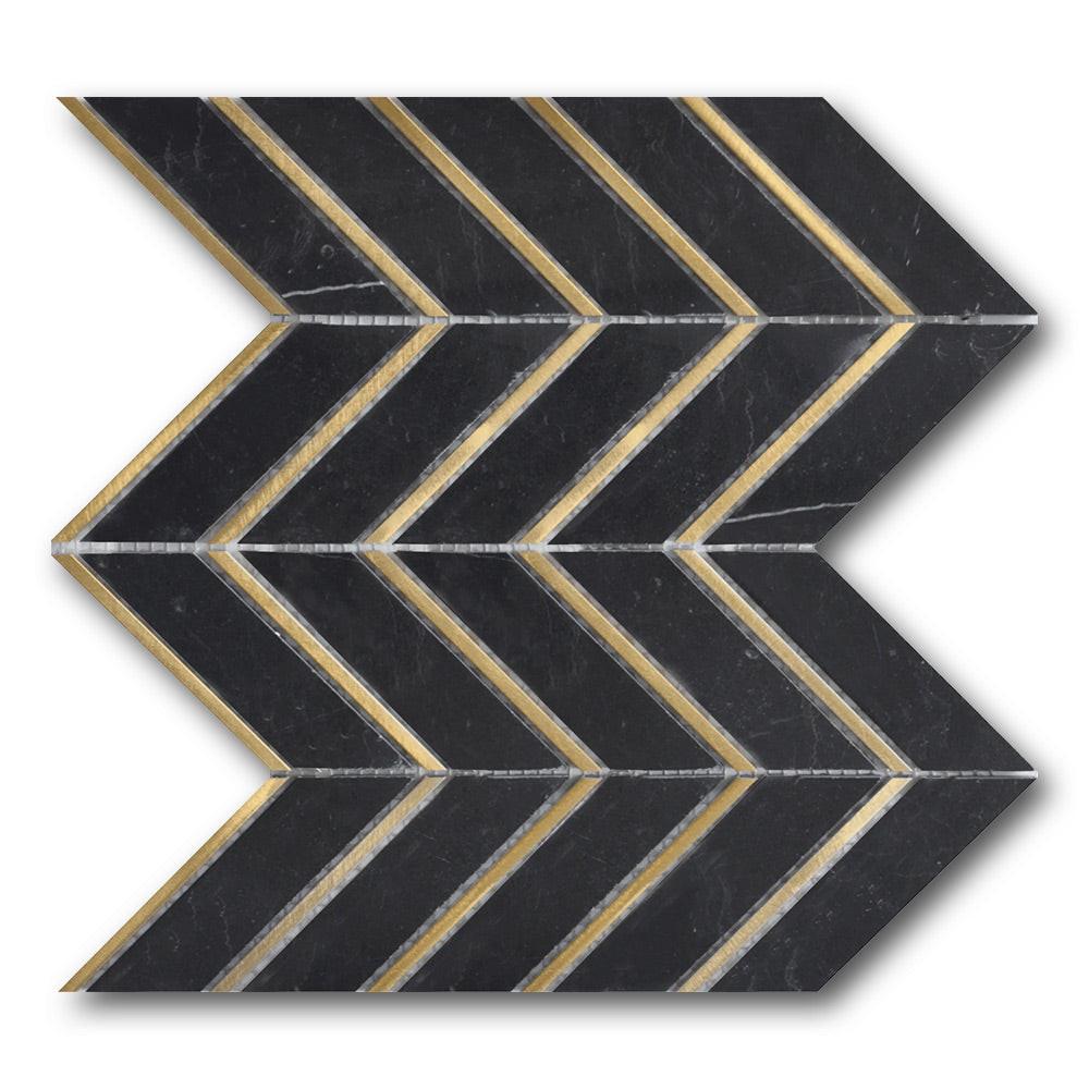 Mineralis Nero Metal Polished Chevron Stone & Glass Mosaic Tile Mineralis Nero Metal Polished Chevron Stone & Glass Mosaic Tile - American Tile Depot